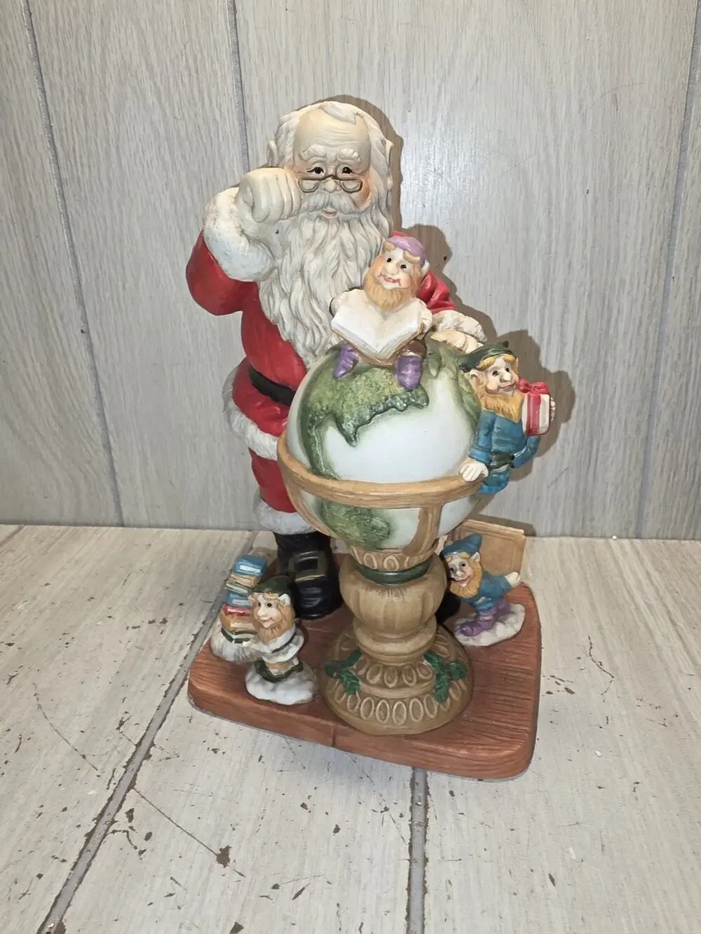 Vtg Santa Around The World Elves Looking At Globe Christmas Holiday Festive